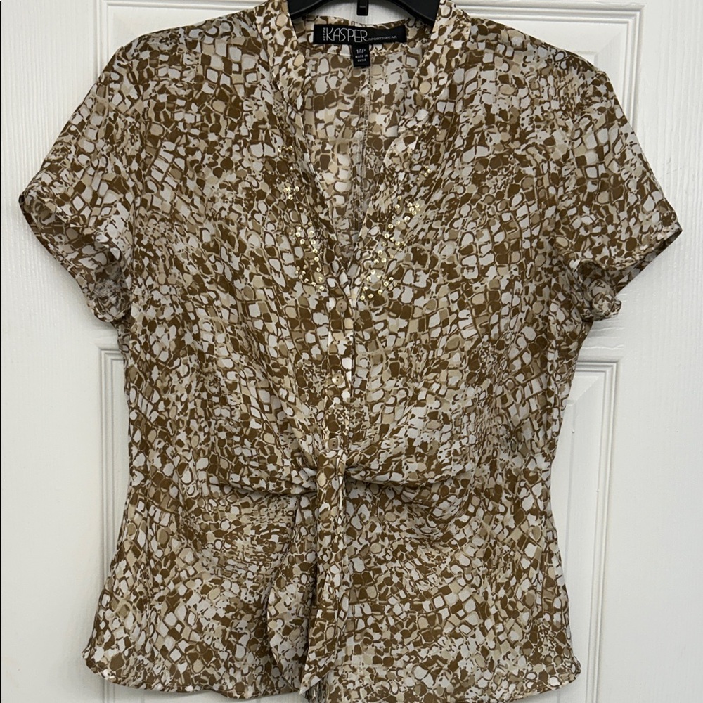 Kasper Women's Brown, Tan and White Abstract Blouse